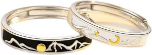 2Pcs Matching Couple Rings Set Sun and Moon Promise Ring Adjustable Matching Rings for Couples Promise Band Rings Anniversary Valentine's Jewelry