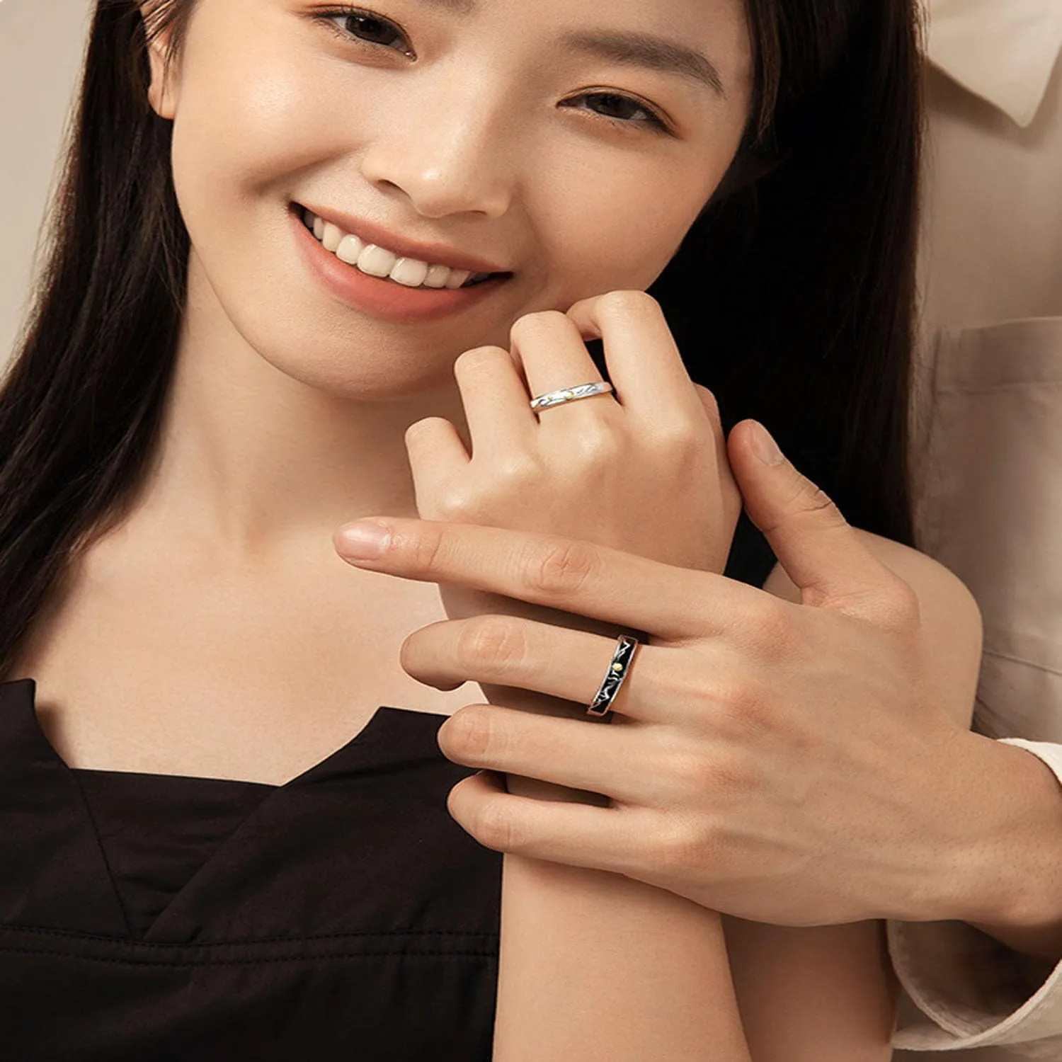2Pcs Matching Couple Rings Set Sun and Moon Promise Ring Adjustable Matching Rings for Couples Promise Band Rings Anniversary Valentine's Jewelry