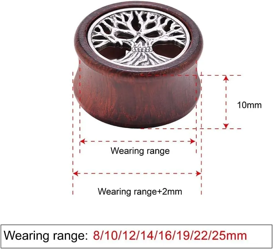 2PCS Organic Red Sandalwood Hollow Double Flared Ear Gauges Tunnels Expander Tree Of Life Jewelry For Man For Woman Body Piercing Jewelry 0g-1 inch.