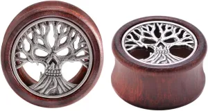 2PCS Organic Red Sandalwood Hollow Double Flared Ear Gauges Tunnels Expander Tree Of Life Jewelry For Man For Woman Body Piercing Jewelry 0g-1 inch.
