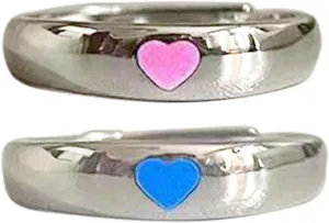 2x Fashion Blue Love-Heart Luminous Ring for Women Fluorescent Ring Glow In Dark Adjustable Couple Finger Ring Jewelry