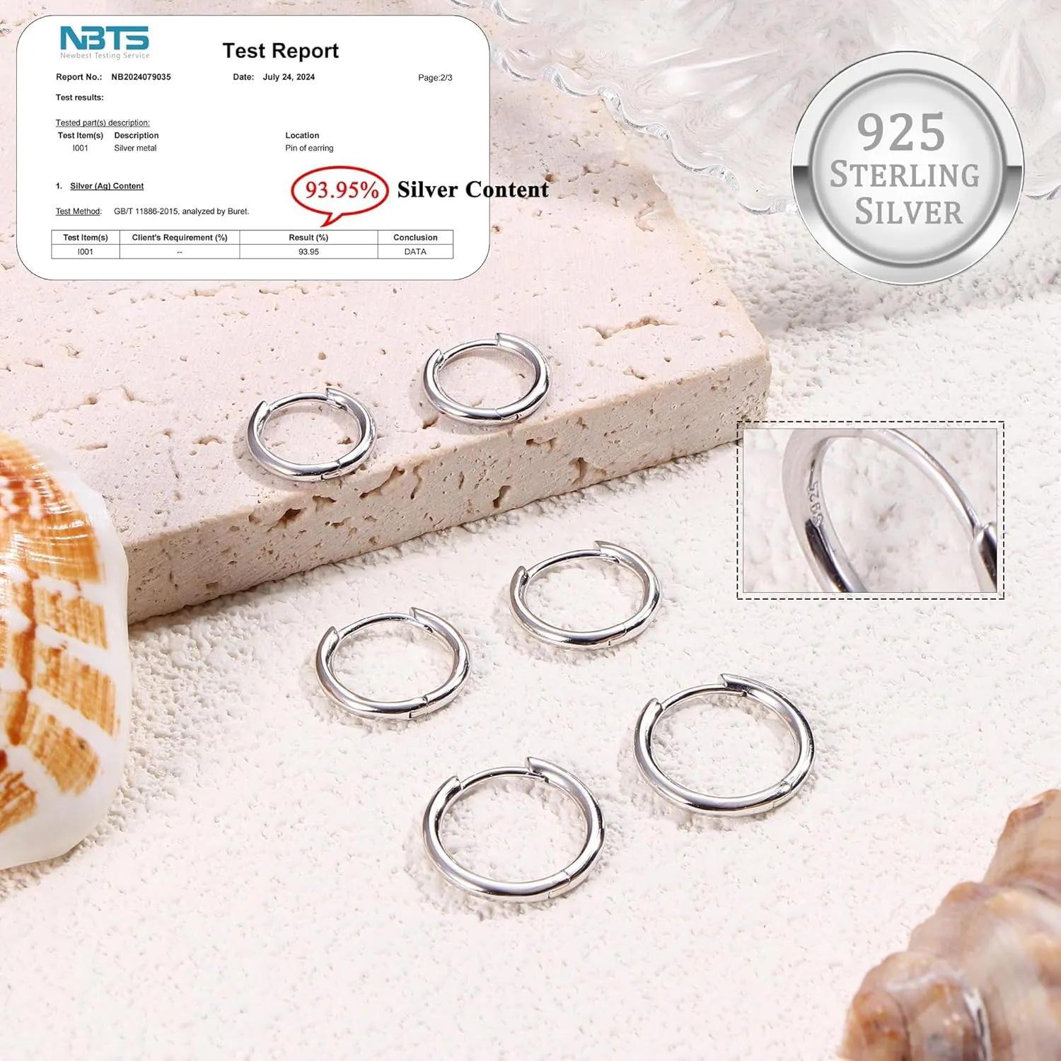 3 Pairs 925 Sterling Silver Hoop Earrings for Women Men Lightweight Small Helix Cartilage Hinged Hoop Earrings 18K White Gold Plated Huggie Hoop Earrings Set 6mm 8mm 10mm 12mm