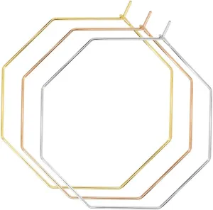 3 Pairs Big Geometric Hoop Earrings, 18K Gold Plated Minimalist Octagon Lightweight Thin Hoops Earrings Large Gold Hoop Stainless Steel Earrings Set for Women Sensitive Ear, 40mm-60mm