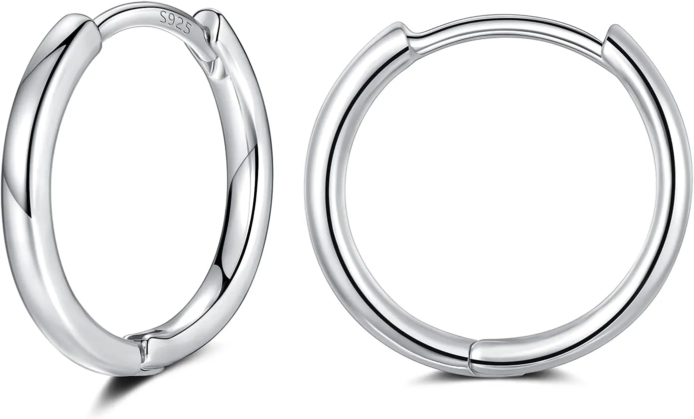 3 Pairs Small Cartilage Hoop Earrings for Women Men, Hypoallergenic Sterling Silver Post Huggie Earrings, 8/10/12mm