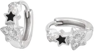 3 Star Cubic Zirconia Sleeper Small Hoop Earrings for Women Sterling Silver Cartilage Tiny Cute CZ Huggie Hoops Hypoallergenic for Sensitive Ear Starlet Cuff Delicate Jewelry 8mm