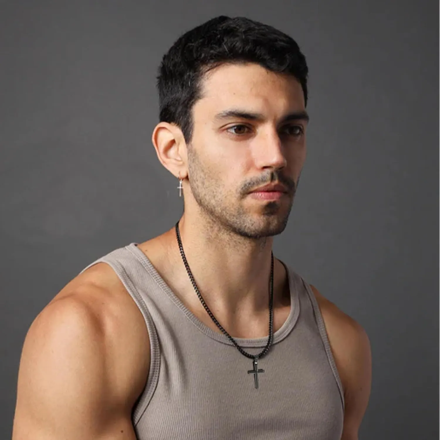 316L Stainless Steel Cross Necklace Graduation Gifts for Men Boys, Silver Gold Black Mens Boys Chain Necklaces 5mm Non-Fading Sturdy Cuban Chain with Cross Pendant Jewelry for Him 14-24inch