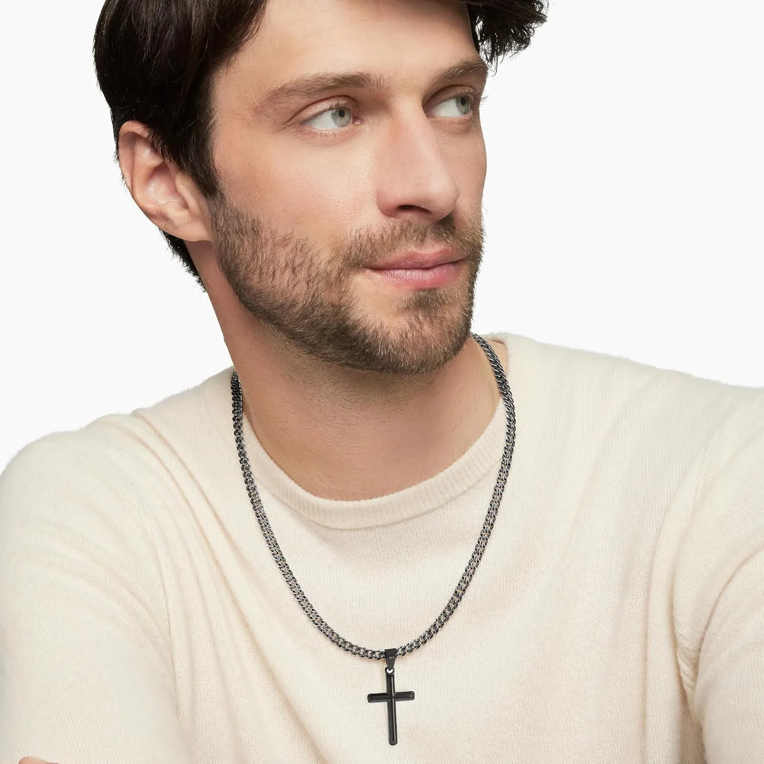 316L Stainless Steel Cross Necklace Graduation Gifts for Men Boys, Silver Gold Black Mens Boys Chain Necklaces 5mm Non-Fading Sturdy Cuban Chain with Cross Pendant Jewelry for Him 14-24inch