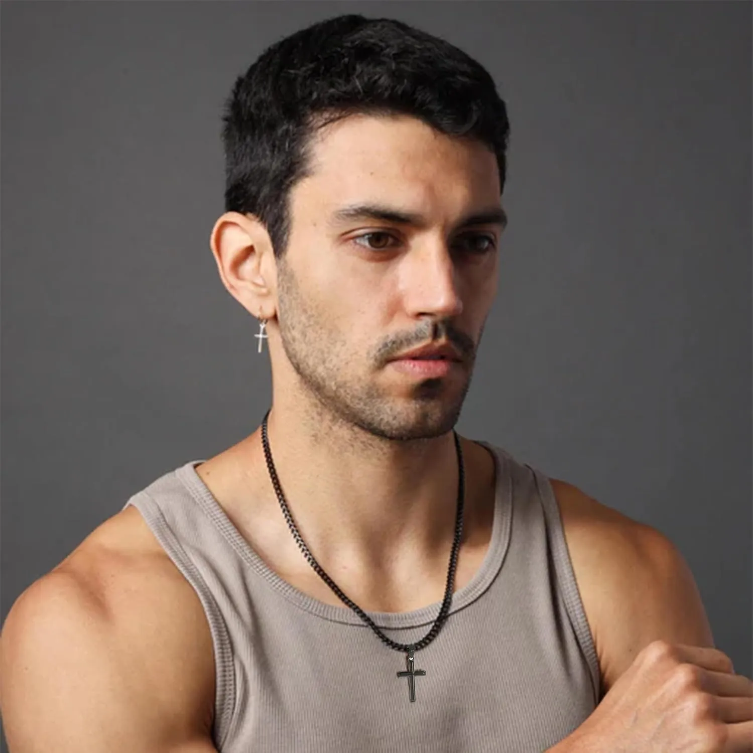 316L Stainless Steel Cross Necklace Graduation Gifts for Men Boys, Silver Gold Black Mens Boys Chain Necklaces 5mm Non-Fading Sturdy Cuban Chain with Cross Pendant Jewelry for Him 14-24inch