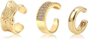 3Pcs Ear Cuff Earrings for Women, 14K Gold Plated Gold Ear Cuffs Non Pierced Ear Clips Cartilage Wrap Ear Cuff CZ Earring Set for Women Trendy Jewelry
