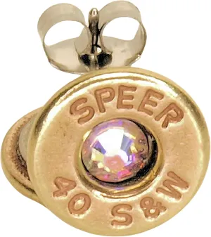 .40 Gold Plated S&W Bullet Stud Earrings with Crystals- Aurora Borealis (1 Pair Various Headstamps)