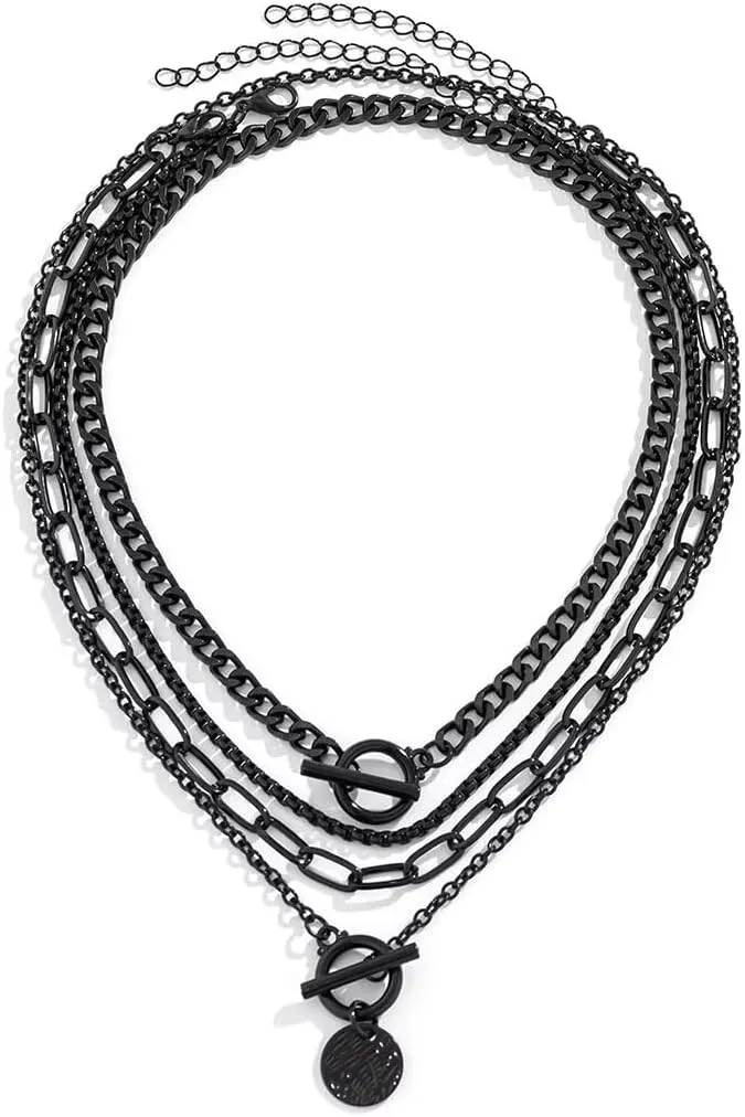 4Pcs Gothic Black Layered Chain Choker Necklace Set for Women Retro Heart Star Coin Pendant Necklace Halloween Christmas Birthday Jewelry for Ladies