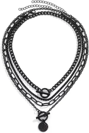 4Pcs Gothic Black Layered Chain Choker Necklace Set for Women Retro Heart Star Coin Pendant Necklace Halloween Christmas Birthday Jewelry for Ladies