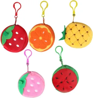 5Pcs Plush Coin Purse Wallets,Cute Fruit Pattern Coin Pouch with Keychain Soft Coin Purse Change Cash Bag Zipper Small Purse Wallets for Women Girls
