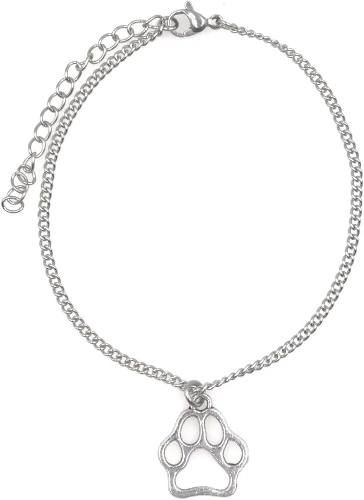 7.5 - 9.5 Stainless Steel Ankle Bracelet Canine Pooch Pup Beloved Companion Four-legged Friend Fur Baby Puppy Paw I Love My Dog Alloy Puppy Paw 53A