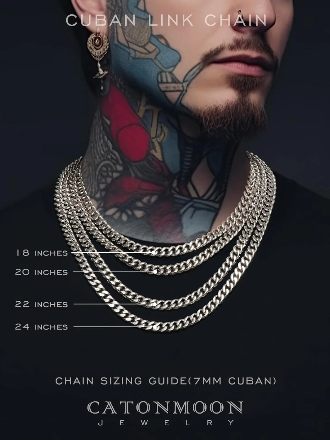 7mm Miami Cuban Link Chain Necklace for Men And Women, 316l Stainless Steel And 925 Sterling Silver Filled, Available In 16/18/20/22/24/26/28/30 Inches Silver Chain for Men Necklace