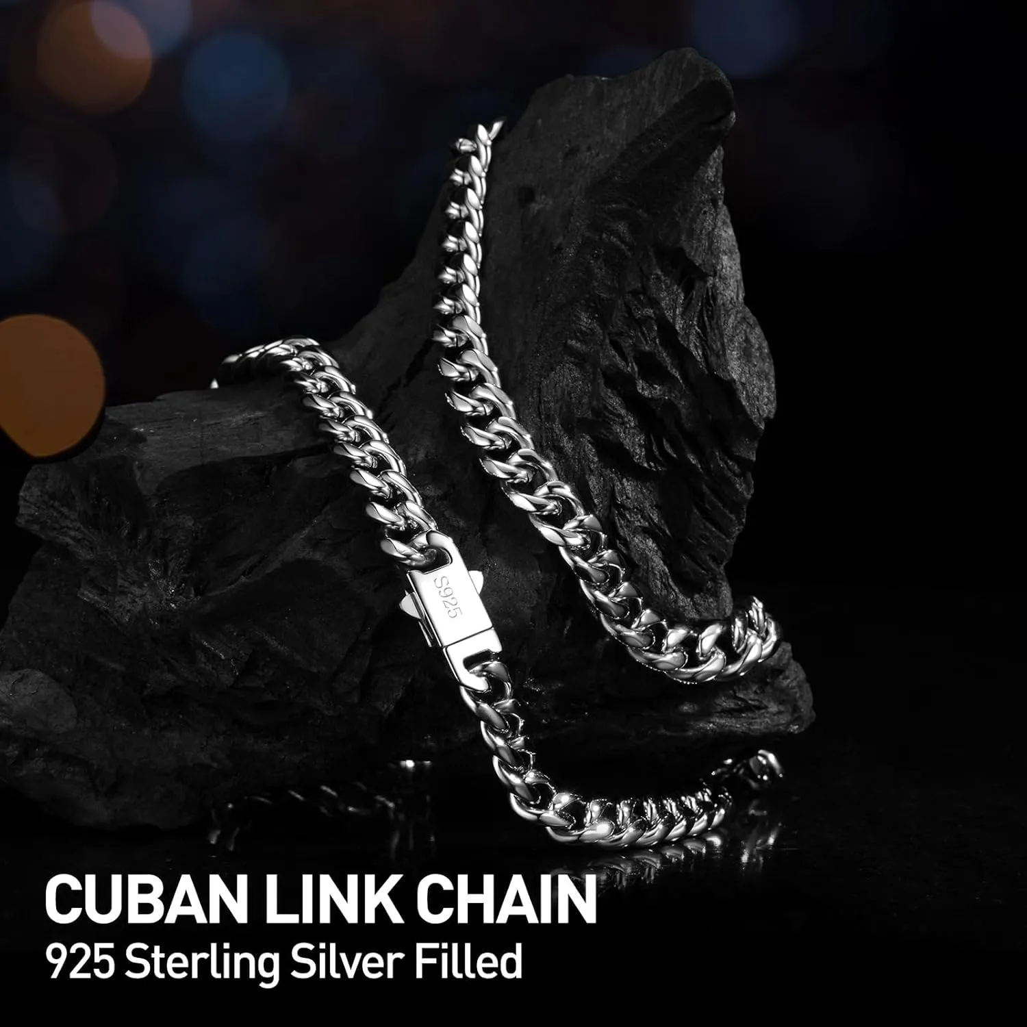 7mm Miami Cuban Link Chain Necklace for Men And Women, 316l Stainless Steel And 925 Sterling Silver Filled, Available In 16/18/20/22/24/26/28/30 Inches Silver Chain for Men Necklace