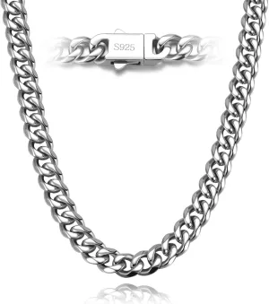 7mm Miami Cuban Link Chain Necklace for Men And Women, 316l Stainless Steel And 925 Sterling Silver Filled, Available In 16/18/20/22/24/26/28/30 Inches Silver Chain for Men Necklace