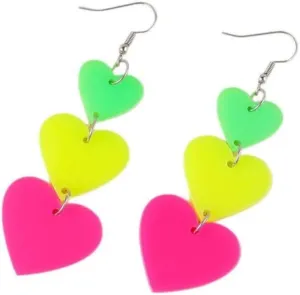 80s 90s Neon Love Heart Earrings for Women Colorful Acrylic Heart Tassel Dangle Drop Earrings for Women 80s 90s Costume Outfit Glow Party Accessories Jewelry Gift