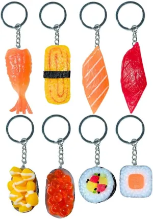 8PC Sushi Keychains Japanese Kawaii Keychain Key Chain Keying Cute Fake Mini Realistic Imitation Food Trinkets Yummy Asian Shrimp Corn Charm Purse Bag Decoration for Lover Accessories Gift Ideas