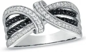925 Sterling Silver 1/2 Ct Round Cut Enhanced Black and White Diamond Loose Knot Ring for Women (Color I-J, Clarity I3)