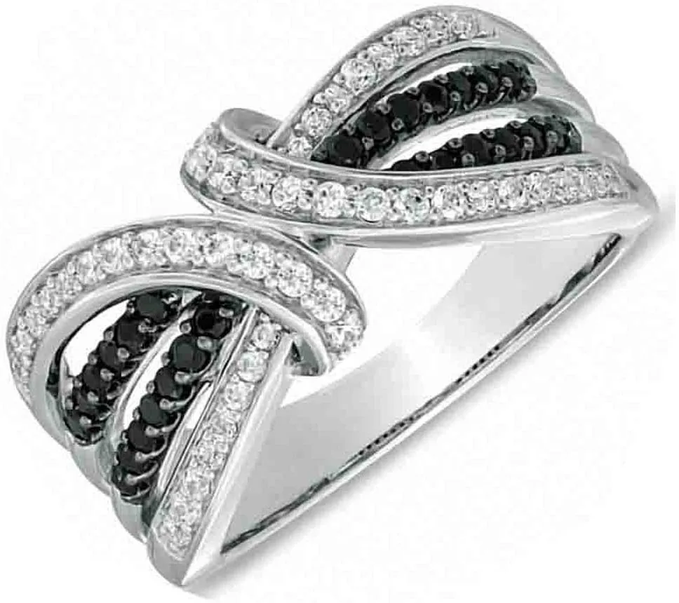 925 Sterling Silver 1/2 Ct Round Cut Enhanced Black and White Diamond Loose Knot Ring for Women (Color I-J, Clarity I3)