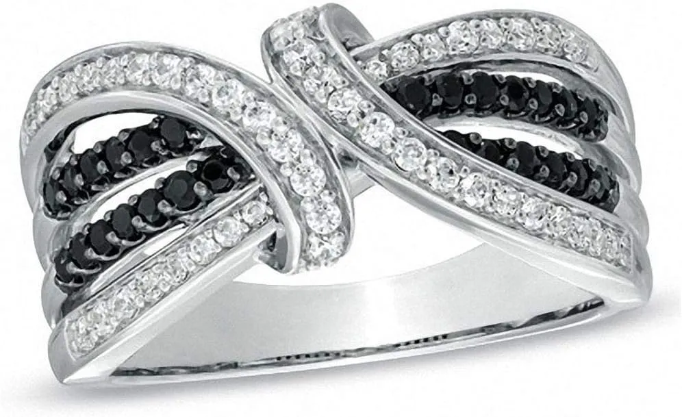 925 Sterling Silver 1/2 Ct Round Cut Enhanced Black and White Diamond Loose Knot Ring for Women (Color I-J, Clarity I3)