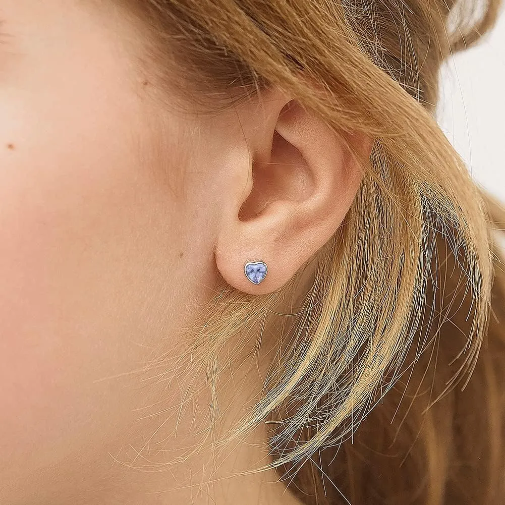 925 Sterling Silver 5mm Girls CZ Heart Earrings Simulated Birthstone Bezel with Screw Back Stud Baby Earrings - Safety Screw Back for Toddlers - Quality Heart Cubic Zirconia Earrings for Kids