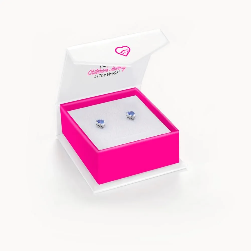 925 Sterling Silver 5mm Girls CZ Heart Earrings Simulated Birthstone Bezel with Screw Back Stud Baby Earrings - Safety Screw Back for Toddlers - Quality Heart Cubic Zirconia Earrings for Kids