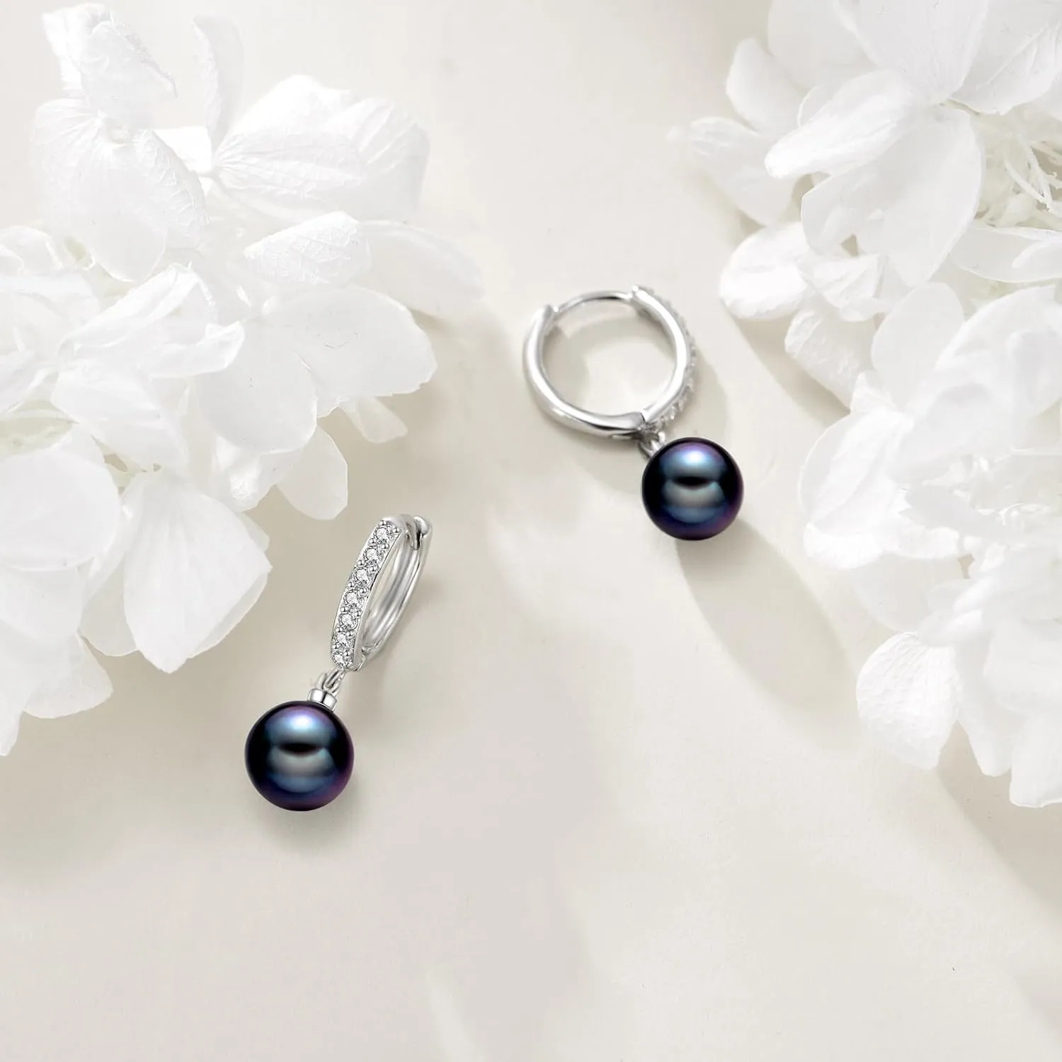 925 Sterling Silver Black Pearl Hoop Earrings Dangle Drop Jewelry Gifts for Women