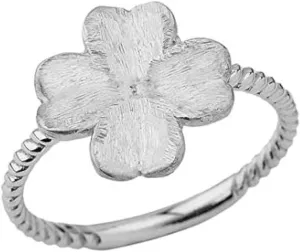 925 Sterling Silver Dainty Four-Leaf Clover Rope Ring, Good Luck Four Leaf Clover Nature Ring for Women, Engagement Silver Ring, Fine Silver Jewelry Gift for Her, Made In USA.