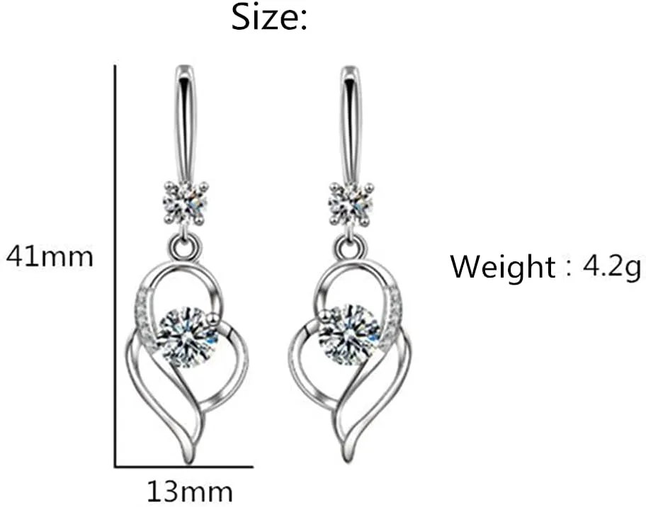 925 Sterling Silver Dangle Earrings for Women Nickel Free Hypoallergenic Earrings for Women Trendy Fashion Heart Dangle Drop Sparkly Crystal Earrings for Women