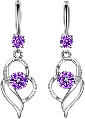 925 Sterling Silver Dangle Earrings for Women Nickel Free Hypoallergenic Earrings for Women Trendy Fashion Heart Dangle Drop Sparkly Crystal Earrings for Women