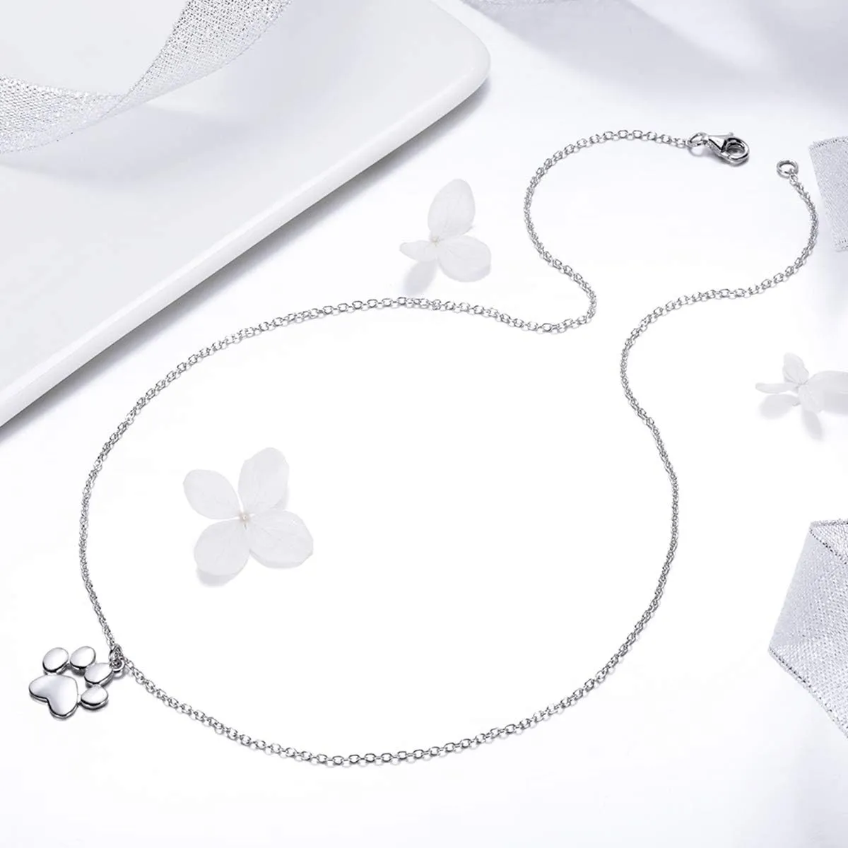 925 Sterling Silver Dog Paw Cat Panda Necklace for Women Cute Dainty Animal Pendant Necklace Gifts for Cat Mom Animals Lover