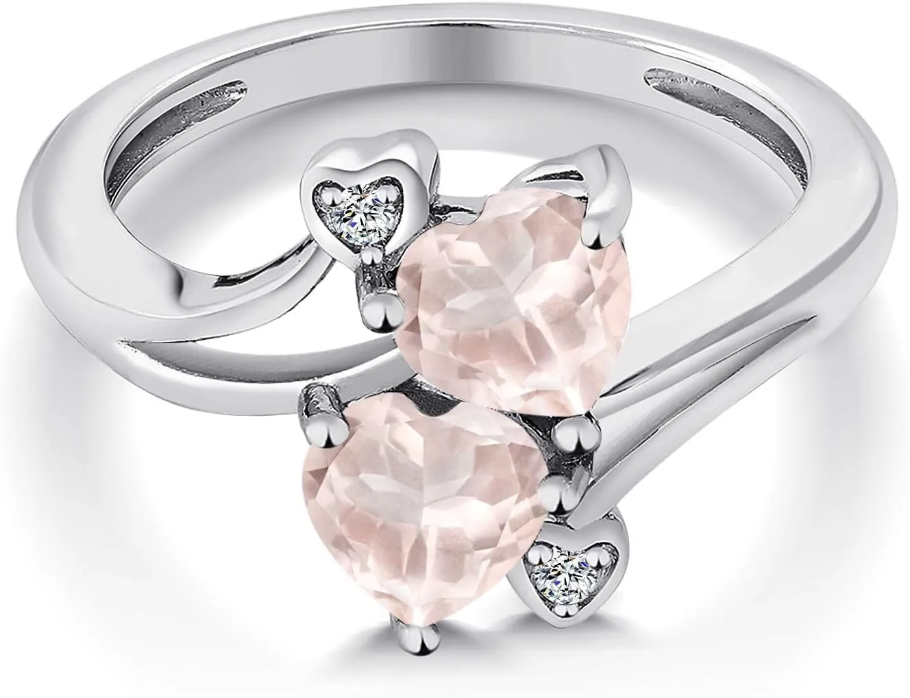 925 Sterling Silver Double Heart Promise Ring for Women | 6MM Gemstone Birthstone with 1.5MM White Moissanite Accents | 2-Stone Fine Jewelry for Engagement Wedding Anniversary | Size 5-9