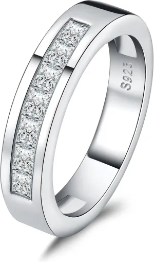 925 Sterling Silver Half Eternity Rings 2.5 * 2.5mm Princess Cut Simulated Diamond Anniversary Wedding Band for Women Size 5-10