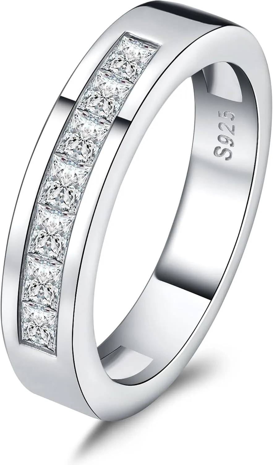 925 Sterling Silver Half Eternity Rings 2.5 * 2.5mm Princess Cut Simulated Diamond Anniversary Wedding Band for Women Size 5-10