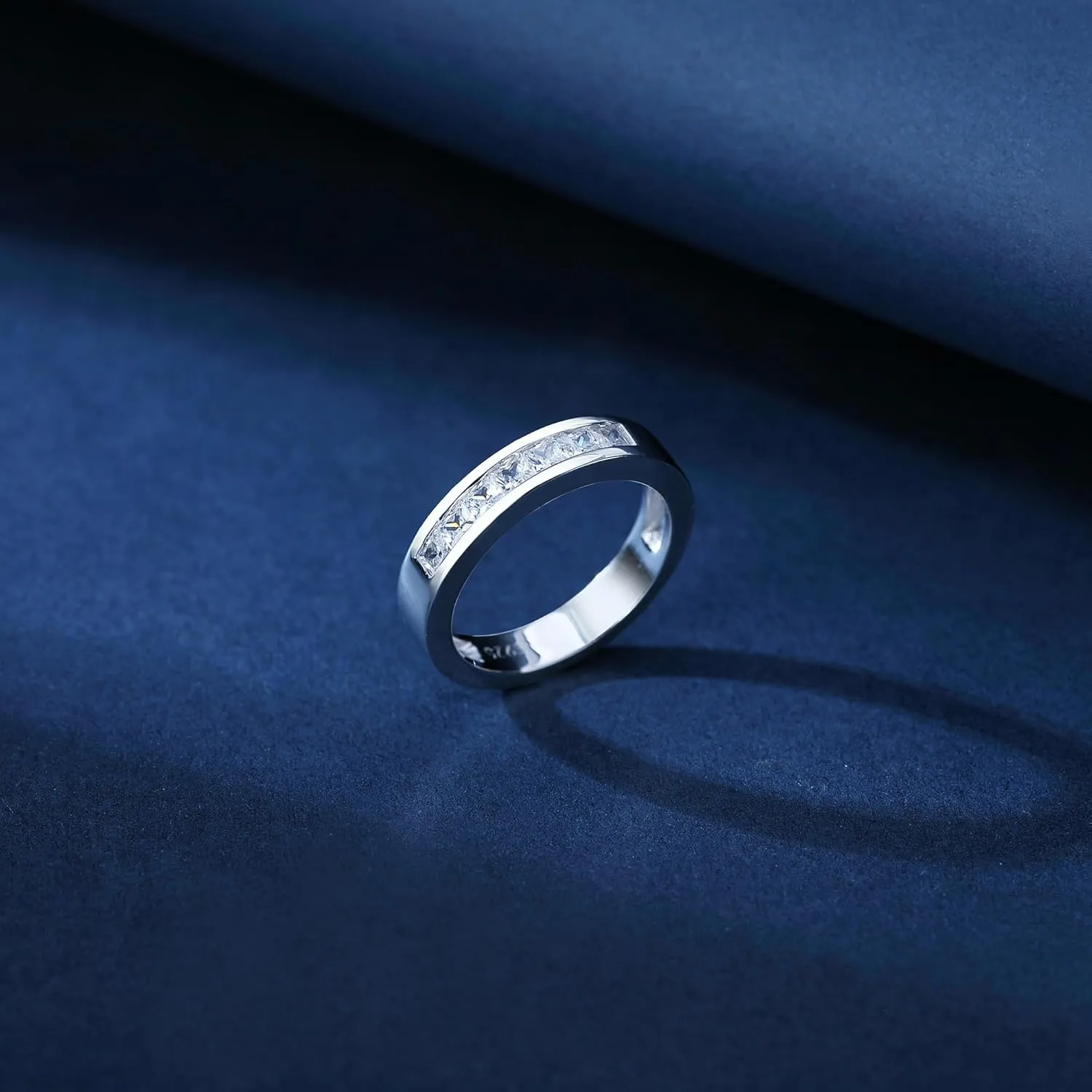 925 Sterling Silver Half Eternity Rings 2.5 * 2.5mm Princess Cut Simulated Diamond Anniversary Wedding Band for Women Size 5-10