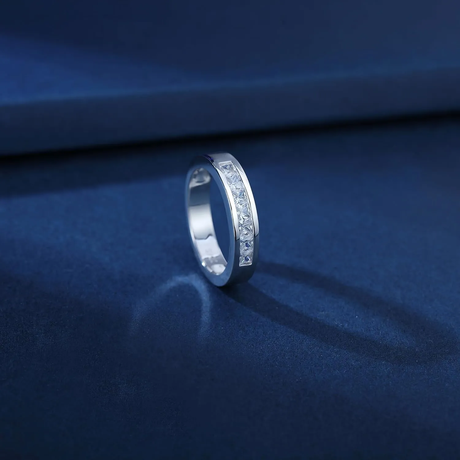 925 Sterling Silver Half Eternity Rings 2.5 * 2.5mm Princess Cut Simulated Diamond Anniversary Wedding Band for Women Size 5-10