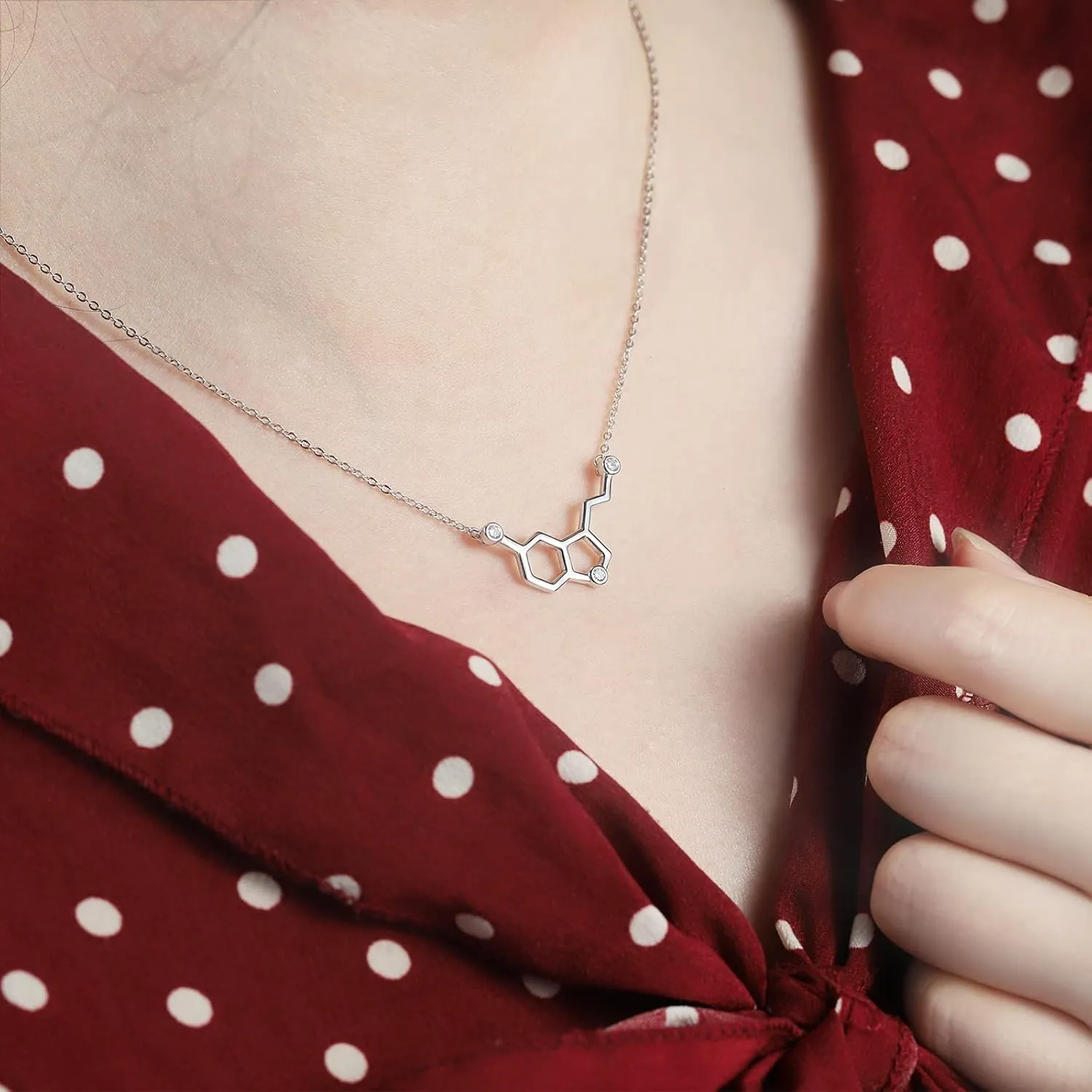 925-Sterling-Silver Hormone Serotonin-Molecule neckalce - Caffeine Molecule dopamine Pendent Necklace for Women,Teacher, Professor, Chemistry Graduates, Science Jewelry Lovers