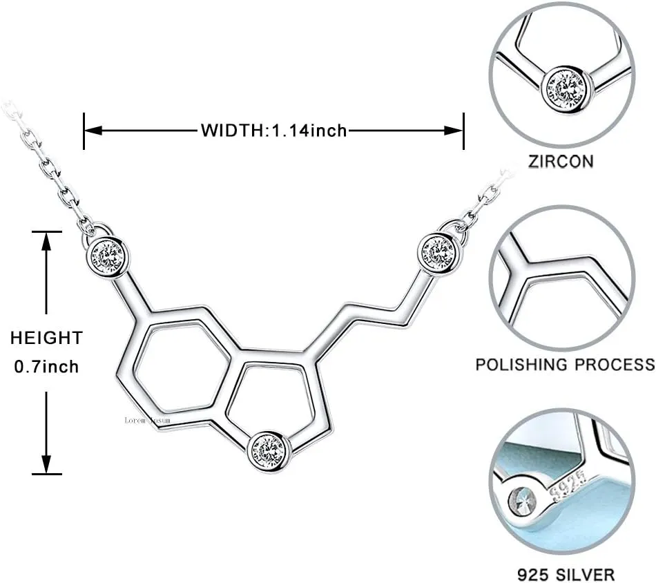 925-Sterling-Silver Hormone Serotonin-Molecule neckalce - Caffeine Molecule dopamine Pendent Necklace for Women,Teacher, Professor, Chemistry Graduates, Science Jewelry Lovers