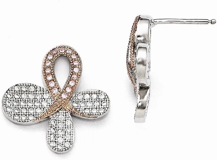 925 Sterling Silver Rose Gold-plated CZ Cubic Zirconia Studs Post Earrings 19mm