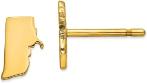 925 Sterling Silver Yellow Gold-Plated RI Small State Studs Earring - 8mm x 5mm