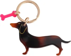 Acetate Dachshund Dog Keychain with Pink Bone, 1 Piece
