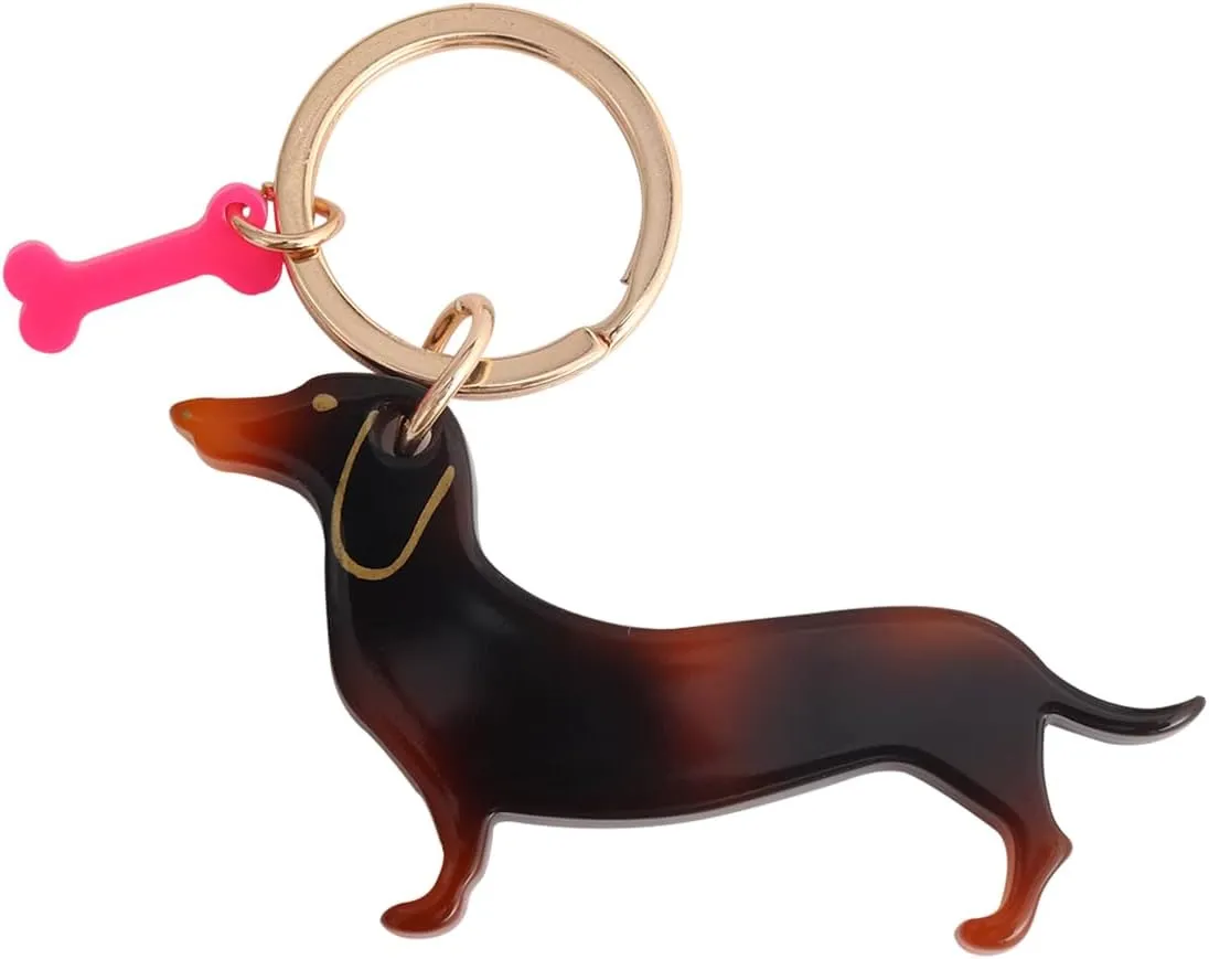 Acetate Dachshund Dog Keychain with Pink Bone, 1 Piece