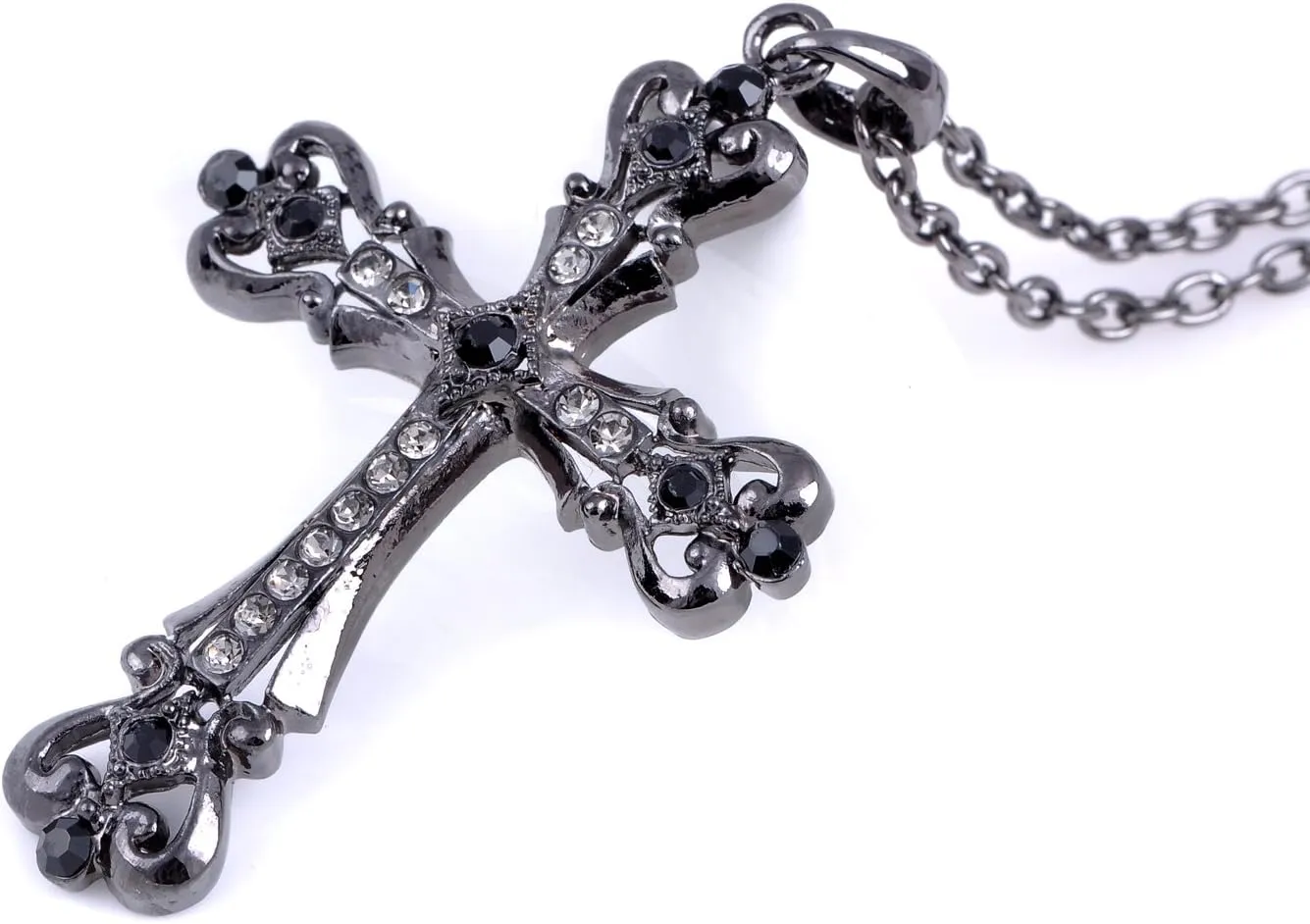 Alilang Womens Black Silver Clear Crystal Rhinestones Celtic Holy Cross Pendant Necklace