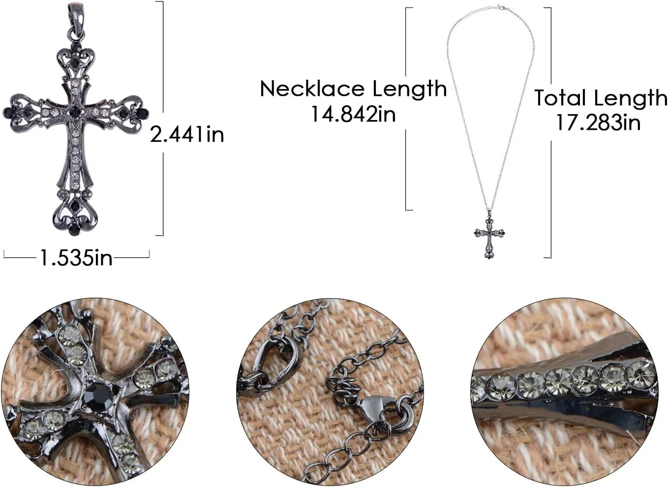 Alilang Womens Black Silver Clear Crystal Rhinestones Celtic Holy Cross Pendant Necklace