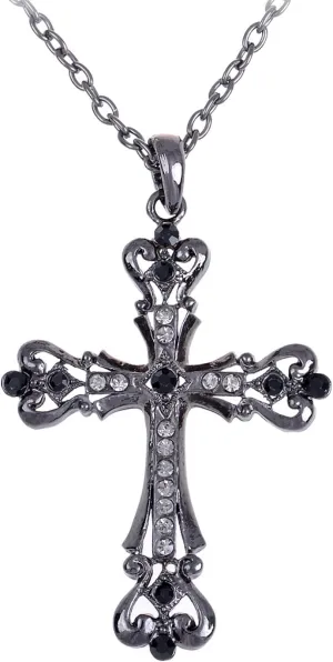 Alilang Womens Black Silver Clear Crystal Rhinestones Celtic Holy Cross Pendant Necklace