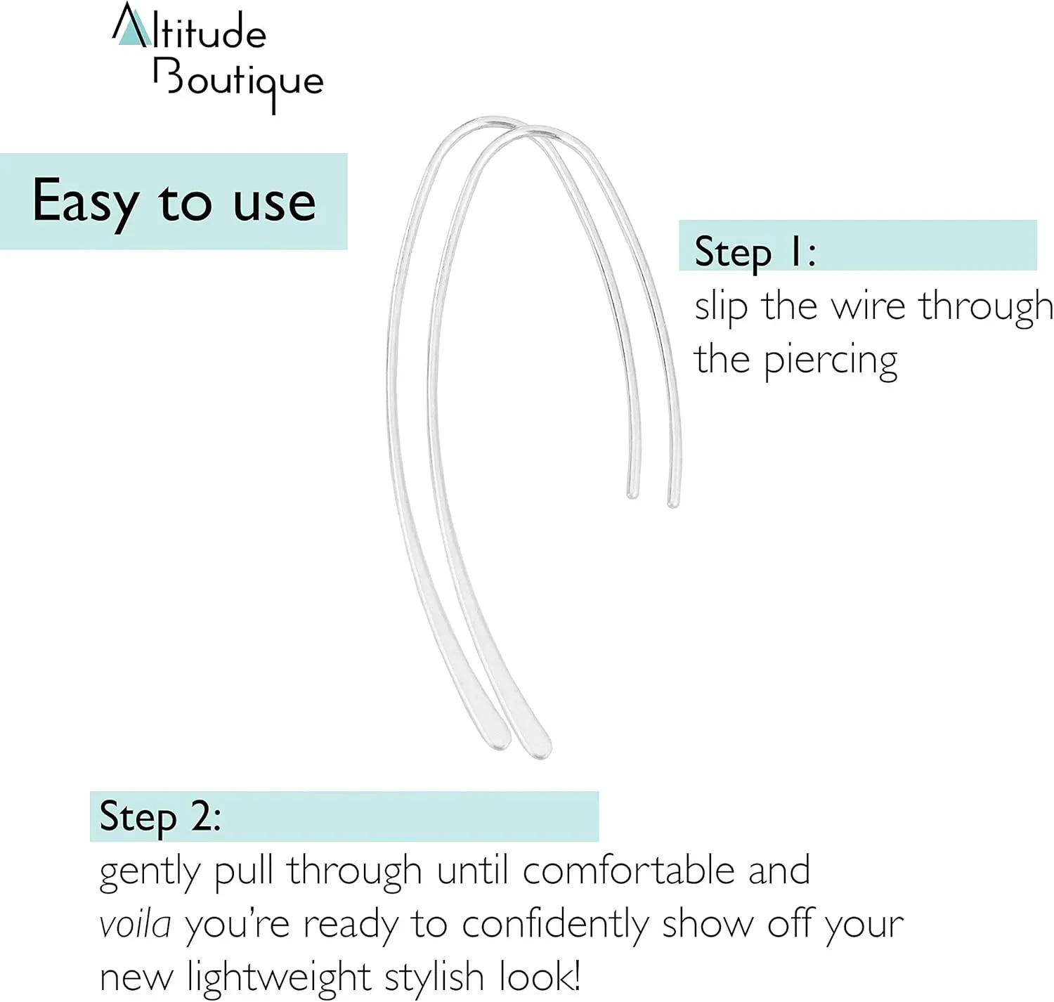 Altitude Boutique Upside Down Open Hoop Earrings - Lightweight Hypoallergenic Wire Dangle Drop Threader Earrings in Gold, Rose Gold, or Silver | Delicate Jewelry