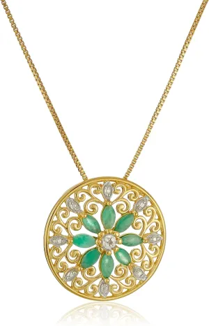 Amazon Essentials 18k Yellow Gold Plated Sterling Silver Gemstone and Diamond Accent Filigree Mandala Pendant Necklace, 18" (previously Amazon Collection)