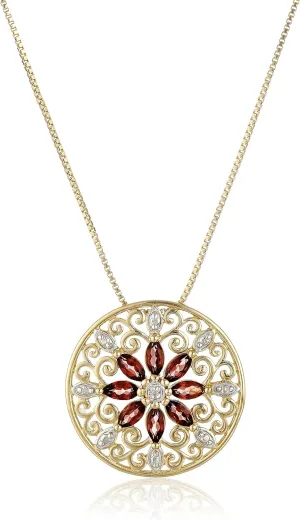 Amazon Essentials 18k Yellow Gold Plated Sterling Silver Gemstone and Diamond Accent Filigree Mandala Pendant Necklace, 18" (previously Amazon Collection)